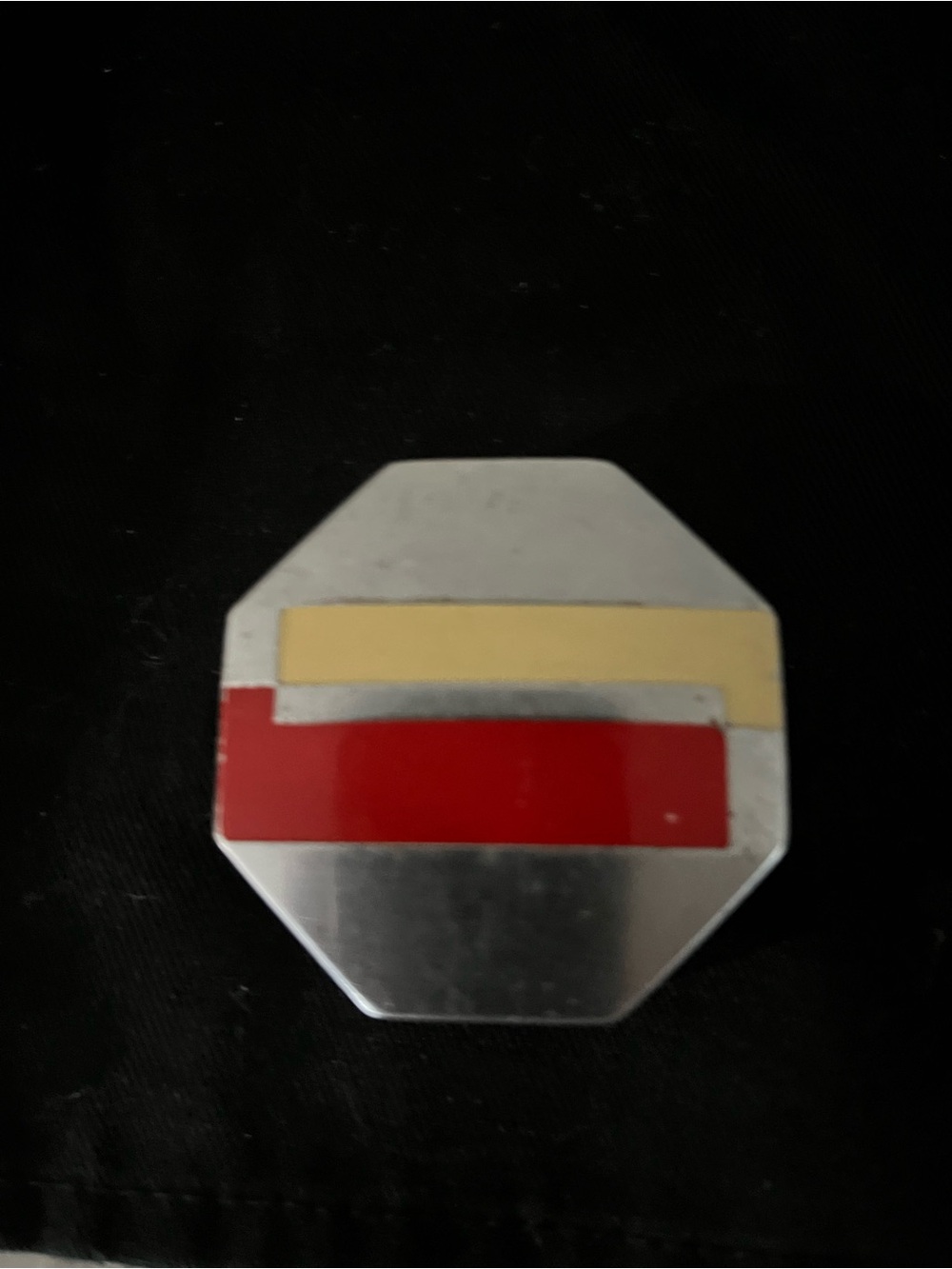 Vintage  Octagonal Metal Accent with Red and Cream Stripes